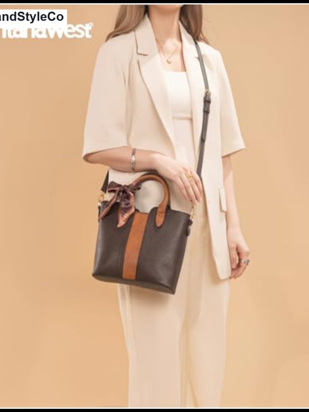 Vegan Leather Satchel Shoulder Bag with Detachable Crossbody Strap - Picture 2 of 6